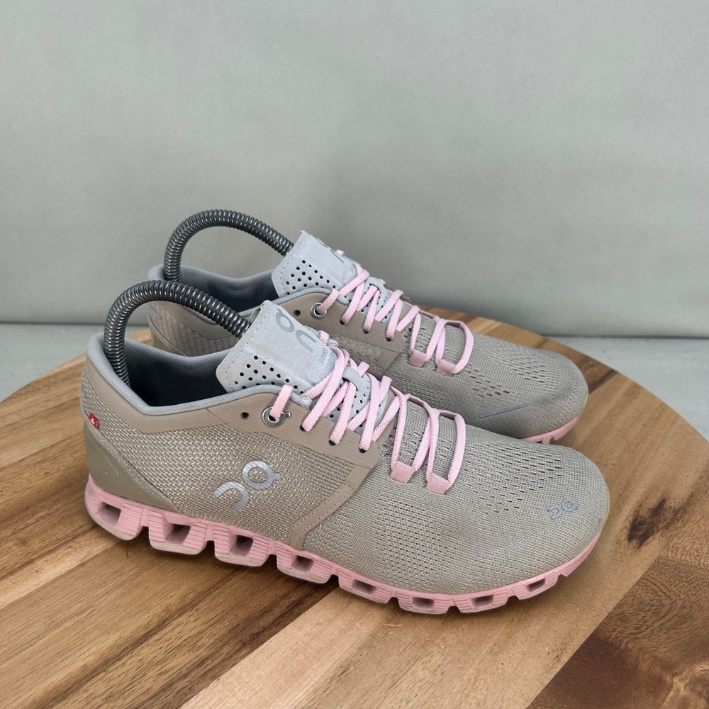 On Cloud X Womens Running Shoes Beige Pink Low Top Sneakers Size 7.5 Cushioned